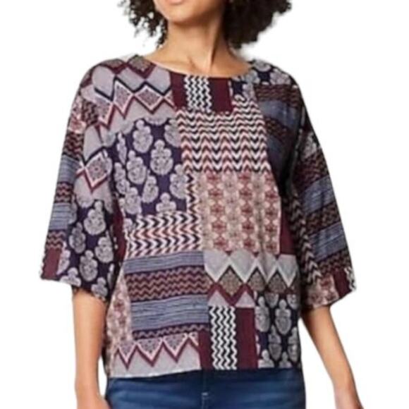 purejill J. Jill Organic Cotton Patchwork Top Size XS Oversized Boho Purple Boxy - Picture 1 of 8